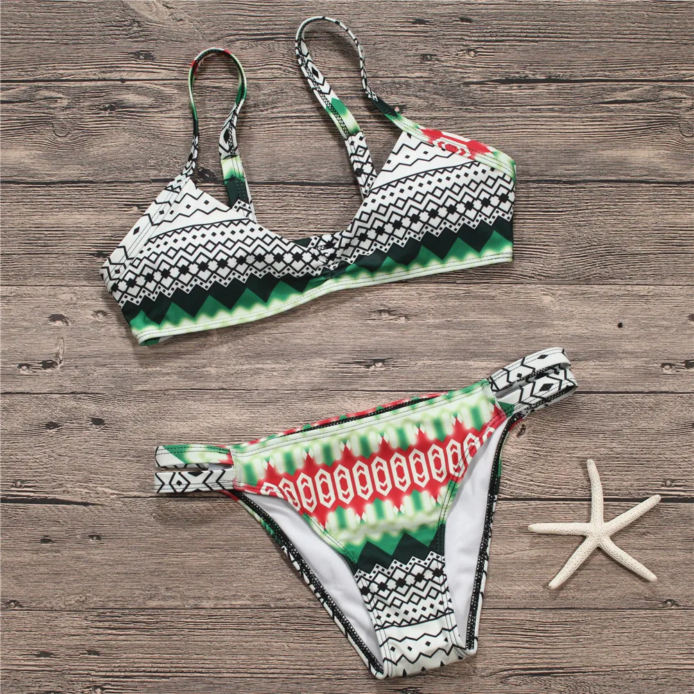 New 2018 Bikini Brazilian Women Bikinis Swimswear Print Halter Triangle