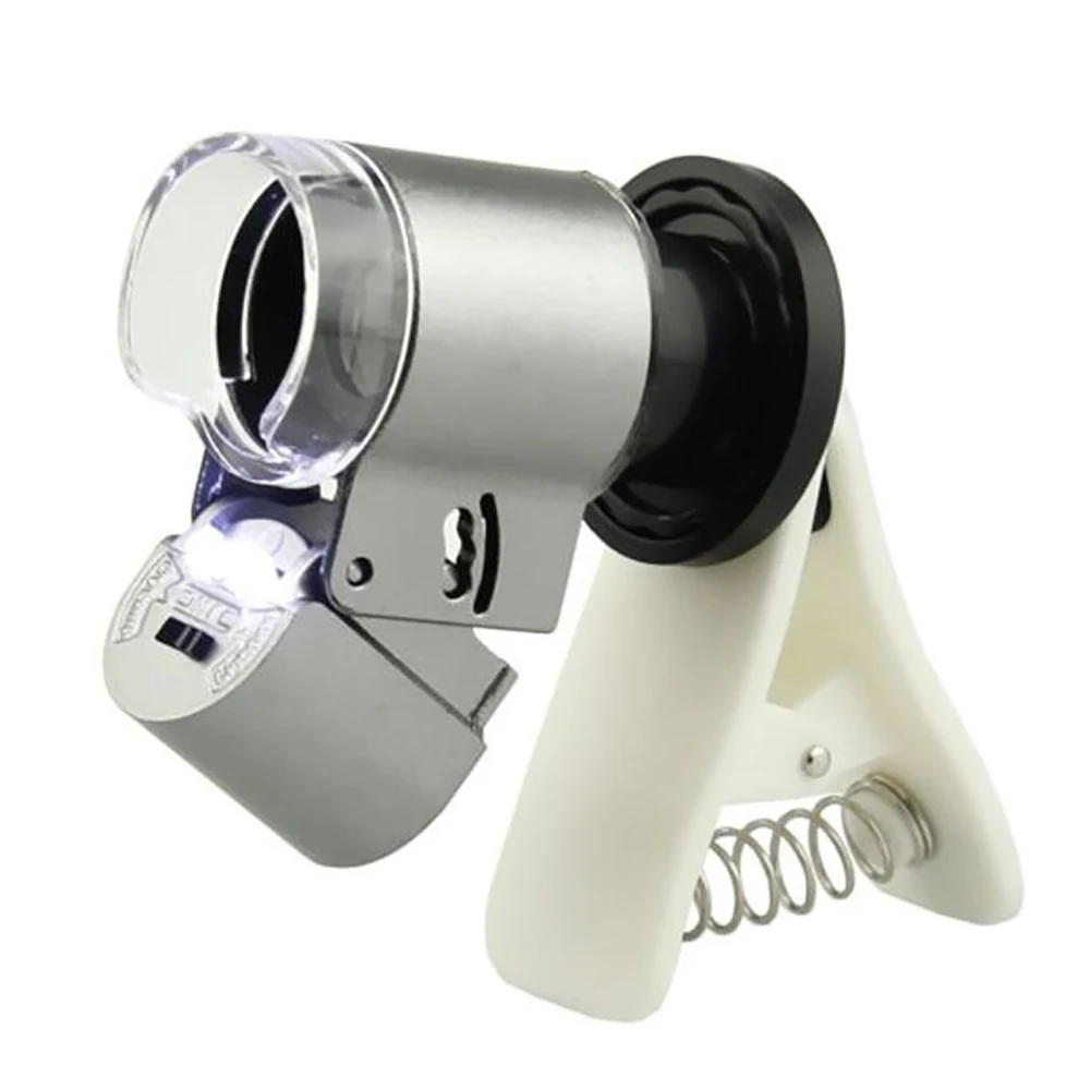 65x зум светодиодный клип-на тип оптическое увеличительное стекло объектив+ УФ детектор Лупа-микроскоп Ювелирные изделия Лупа для смартфонов