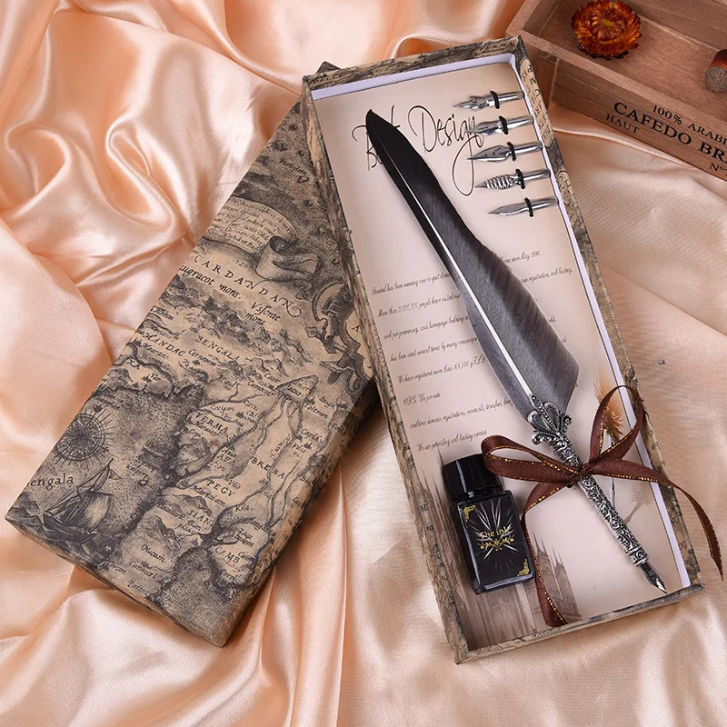 Artigos de Papelaria Caneta de Pena com Caixa de Presente Cores Vintage Colorido Pena Fountain Pen Grupo Antique Dip Escrita Tinta Definir Dom Yj-2025 10 12 Set Antique Dip Escrita Tinta Definir Dom