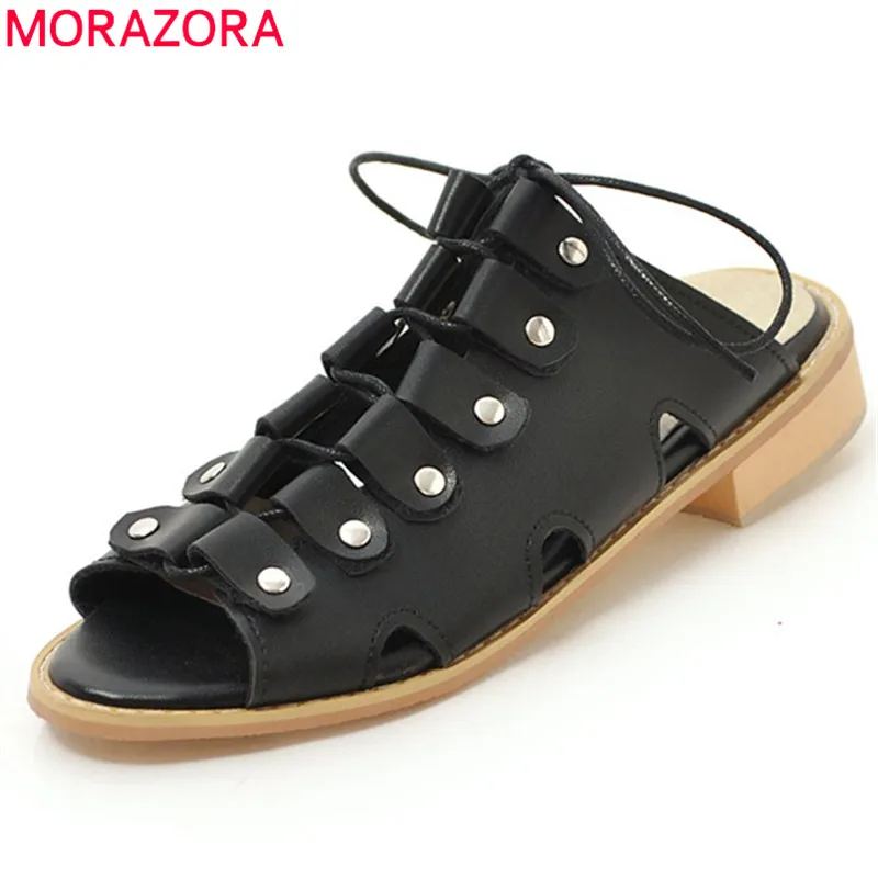 

MORAZORA 2019 hot sale women slipper outside lace up rivet punk shoes solid colors summer shoes comfortable casual shoes woman