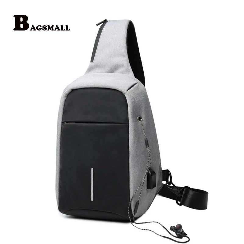 BAGSMALL Men's Crossbody Bags with USB Charger Single Strap Male Chest