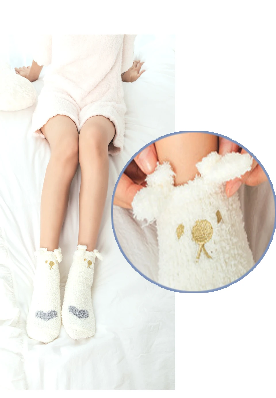 Ladies Winter Japanese Embroidery Animal Corals Velvet Stereo Ear Thick Warm BedS Bed Home Fluffy Socks Coral Velvet Foot Cover (11)