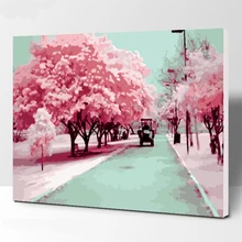 Вишневый кирпич улица DIY живопись по номерам ручная роспись маслом гостиная домашнее произведение искусства, Декор настенный 40*50 см