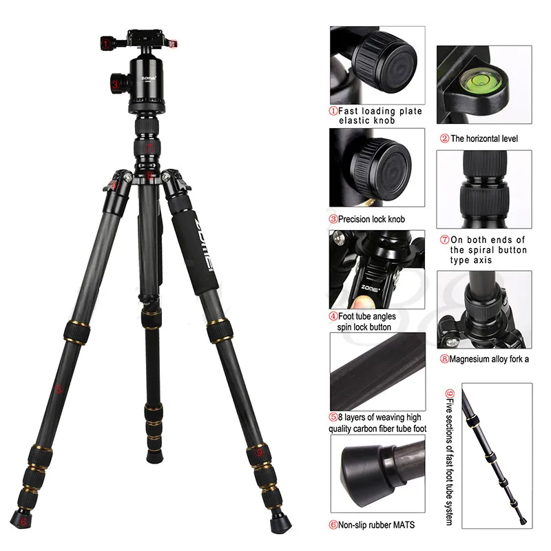 Zomei-Z699C-Professional-Carbon-Fiber-Travel-Tripod-Monopod-with-Ball-Head-Stand-for-Camera-Camcorder(1)