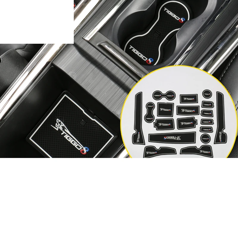 

Lsrtw2017 Emulsion Car Interior Full Set Anti-slip Mat Door Slot Mat Water Cup Mat for Chery Tiggo 8 2018 2019 2020