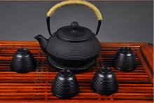 FREE SHIPPING 900ML Kungfu Tea pot Japanese Cast Iron kettle teapots set with 4 cups and 1 pot mat, Iron Bottle, Kettle, Tea Set
