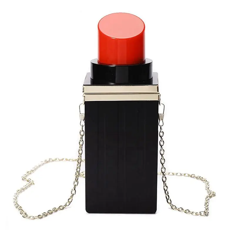 

Women Acrylic Black+red Lipstick Shape Evening Bags Purses Clutch Vintage Banquet Handbag