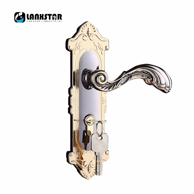 

High Quality Gold with Black Color Zinc Alloy Handle Lock Room Wood Door Locks Universal Mechanical Mute Lockset