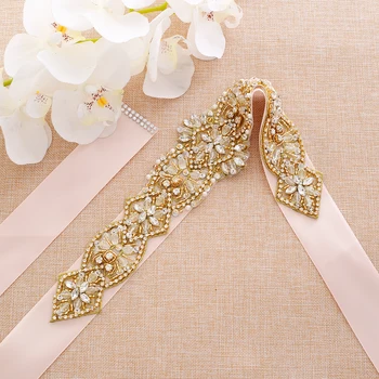 

Gold Diamond Wedding Belt Crystal Bridal Sash Rhinestones Bridal Belt For Evening Long Dresses A186G