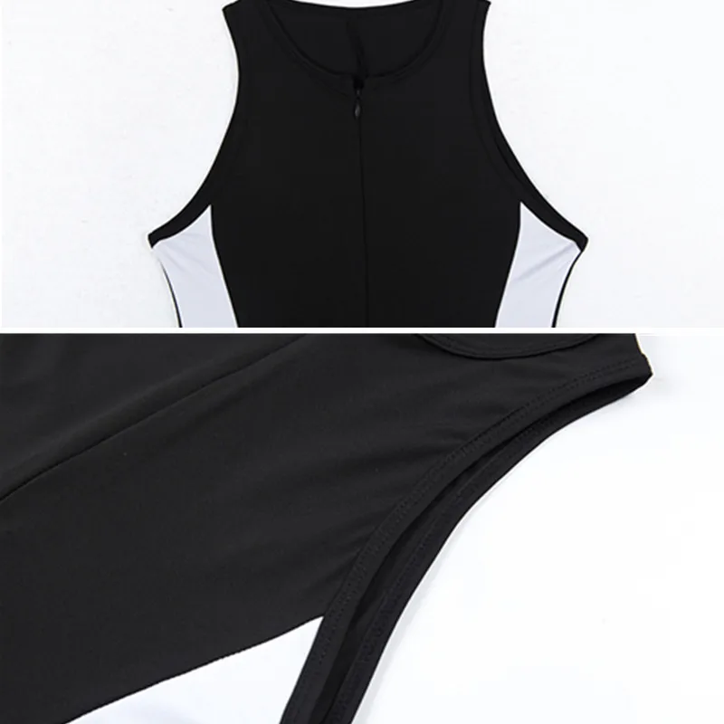 BOOFEENAA Summer Fashion Playsuit Bodycon Jumpsuit Romper Women Front Zipper High Waisted One Piece Outfit Active Wear C87-I62