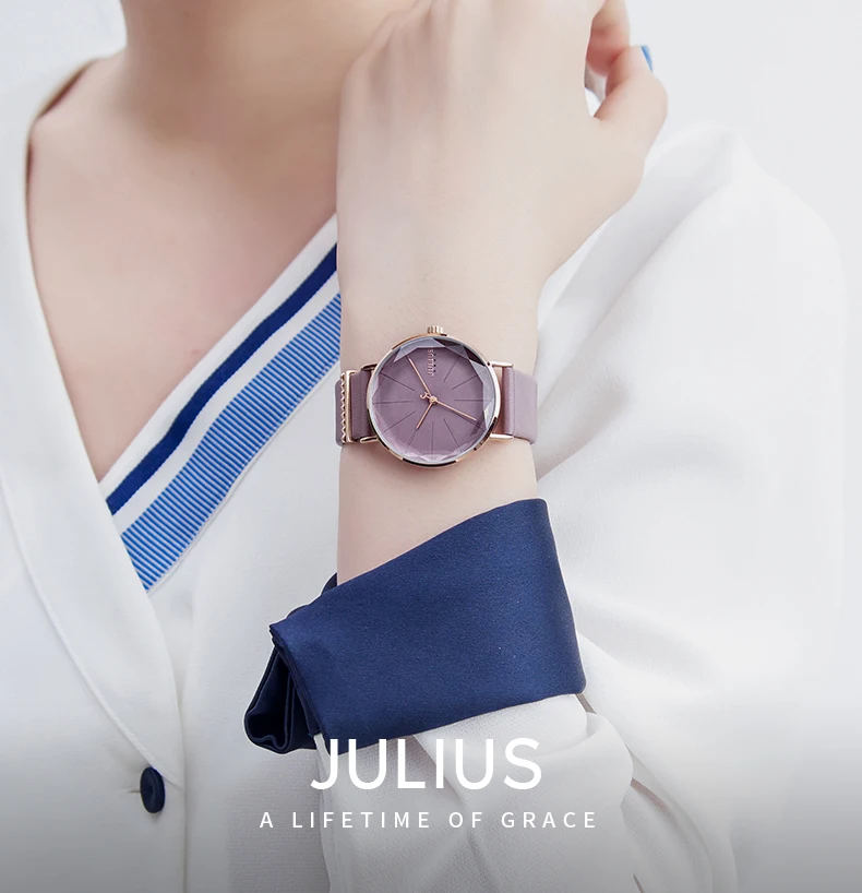 Новые Элегантные женские часы Julius мov из Японии, модные часы, браслет из натуральной кожи, Подарочная коробка для девочек на день рождения и Рождество