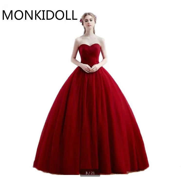 

Free shipping new red ball gown strapless wedding dress pleated sweetheart neckline puffy formal bride dress hot sale 2017