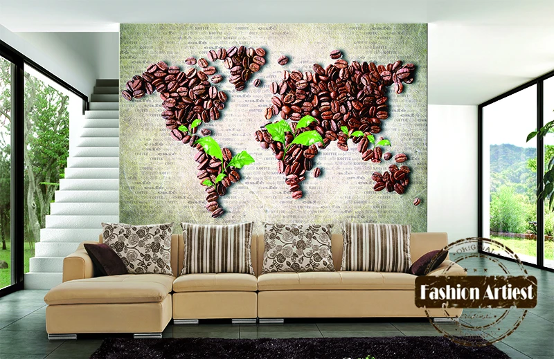 Us 1889 10 Di Sconto3d Personalizzato Vintage Chicco Di Caffè Carta Da Parati Murale Mappa Del Mondo Verde Lascia Divano Tv Camera Da Letto Salone