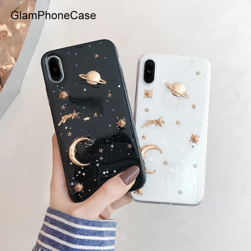 

GlamPhoneCase Glitter Starry Moon Phone Case For iPhone XS Max Case For iPhone XS XR X 8 7 6S 6 Plus Soft Back Cover Case