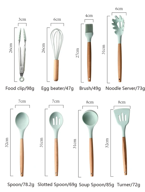 Htovila Silicone Cooking Utensil Set Non-stick Kitchen Utensils Set 10 PCS  Heat Resistant Kitchen Tools with Wooden Handle 