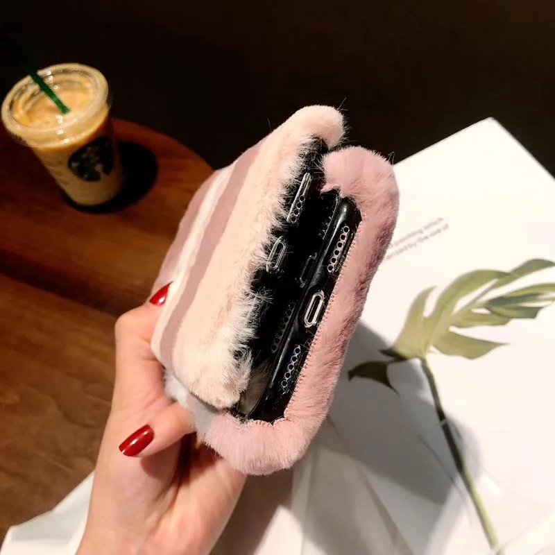 Girl Cute Rabbit Fur Plush Case For iPhone X XS 6S 7 8 Plus Silicone Winter Warm Back Cover Case For iPhone XS Max Fourrure Case (10)