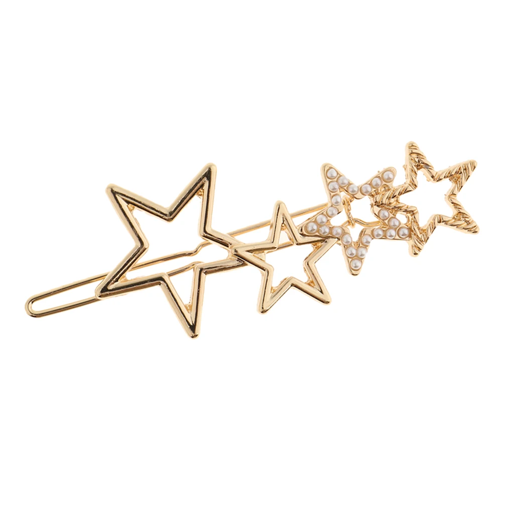 Women Girls Retro Alloy Hair Clip Star Shape Pearls Slide Hairclip Hair Pin Party