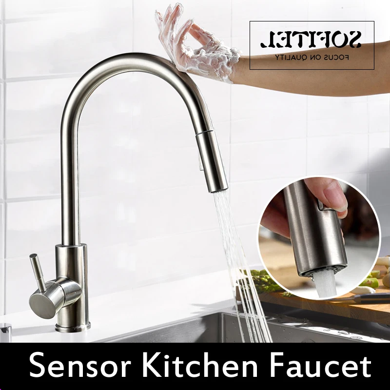 

Brushed Nickel Kitchen Faucet Single Handle Single Hole 360 Degree Rorate Mixer Sensor Kitchen Faucet Swivel Spouts
