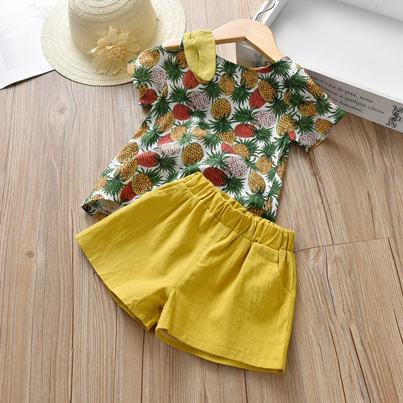 

summer kids clothes girls clothing set baby girl fashion christmas toddler pineapple print cotton shorts thanksgiving outfits