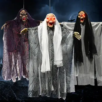 

2018 New Witch Pendant Electric Skeleton Voice Control Hanging Ghosts Haunted House Decoration Thriller Props Party Decor