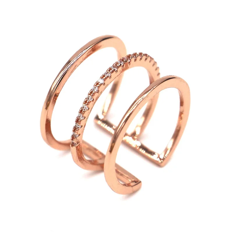 

Micro pave 3 layers gold ring 2015 trending rings for women gift
