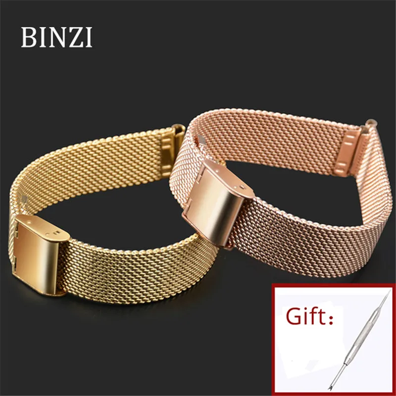

Rose Gold Milanese Stainless Steel Watch Band 14mm Milan Mesh Rose Gold Watch Strap 14mm Bracelet Gold Metal Slim Watchbands New