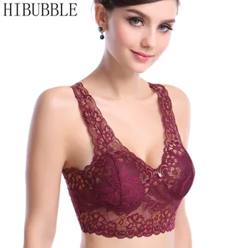 

HIBUBBLE Black Women Bralette Bra Vest Sexy Lace Bra Women Ladies Underwear Padded Plus Size Brassiere Bra Top Seamless Bra Bh