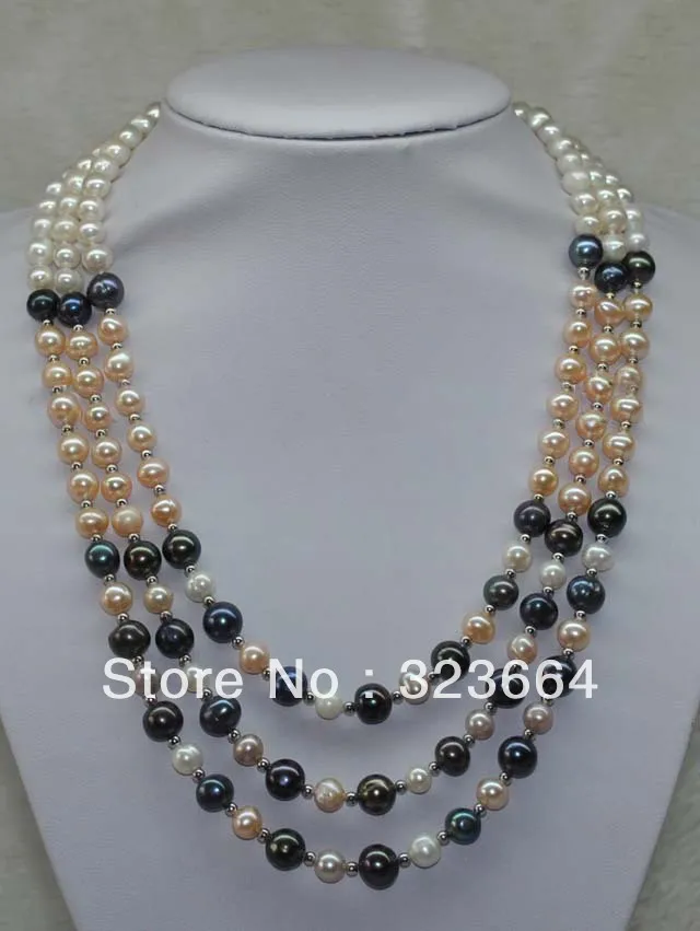 

Hot Sell! 18-20" 3strands 7-8mm multicolor freshwater pearl necklace 20"