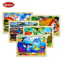 24 шт Детские деревянные Мультяшные Животные головоломки игрушки/детское дерево динозавр/насекомые/автомобиль/Ферма/океан весь набор головоломки