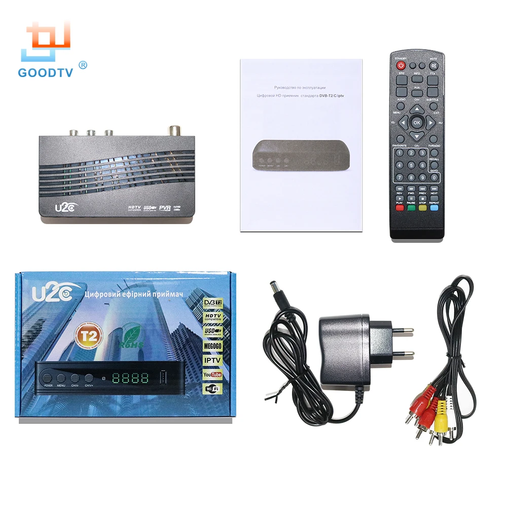 

U2C DVB T2 Wifi TV Tuner DVB-T2 Receiver Full-HD 1080P Digital Smart TV Box Support MPEG H.264 I PTV Built-in Russian manual