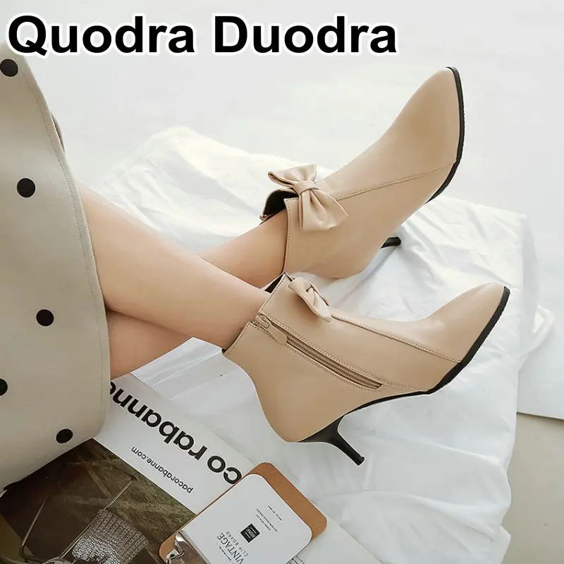 

2019 new Winter Thin Heels Butterfly-knot short boots High Heels Women Fashion Shoes Ankle Boots Solid Ladies size33-48 43 44