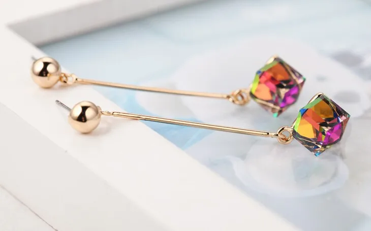 15 Colors Crystal Cube Dangle Earrings