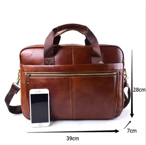 AETOO Genuine Leather Bag Men Bag Cowhide Men Crossbody Bags Men's Travel Shoulder Bags Tote Laptop Briefcases Handbags Brown