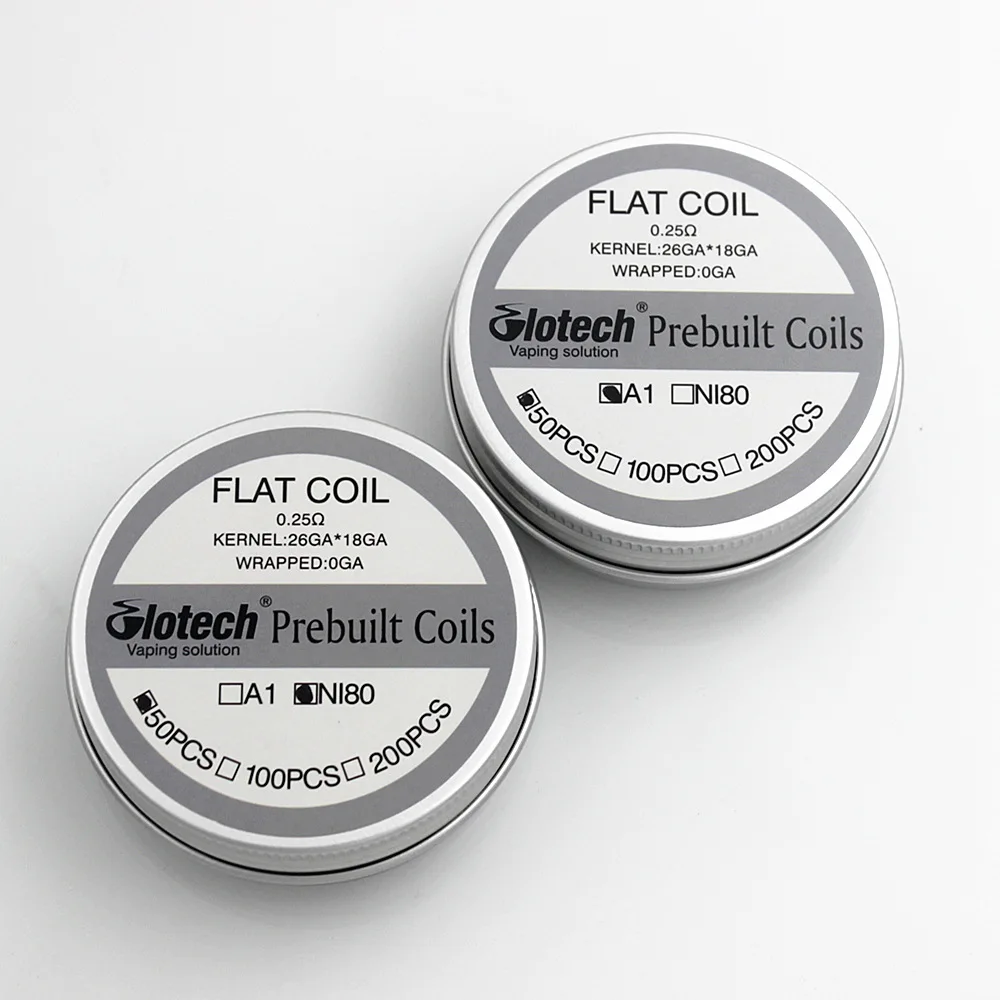 

Glotech 50pcs/box Flat Coil Premade Coils A1 Ni80 Heating wire Prebuilt Coil for DIY RDA RTA Atomizer Vaporizer Coils Building