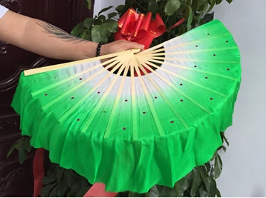 1 пара(L+ R) Китайский Натуральный шелк бамбуковые ребра веерные вуали красивые шелковые короткие вееры для танца живота для выступлений на сцене вентиляторы реквизит 12 цветов - Цвет: Green
