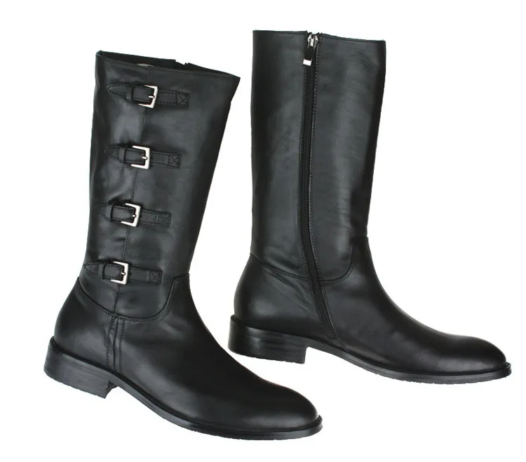 Qualität Herren Mode Echtes Schnalle Stiefel Vorwärts Lange Zurück Leder Hohe Schwarzes Schwarz Männer Mann Martin Qyfcioufu Egqw7K5Hy
