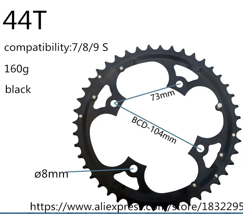 1 шт. BCD-64/104 мм велосипед MTB кольцо цепи велосипеда цепное кольцо для велосипеда кривошипно и цепное колесо 22 T/28 T/32 T/42 T/44 T Аксессуары для велосипеда - Цвет: 44T black