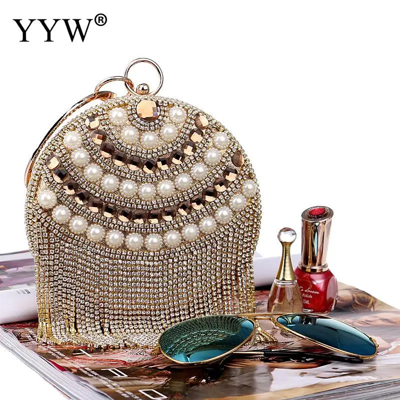 Rhinestones Tassel Clutch Diamonds Beaded Ring Evening Bags Chain