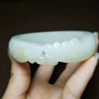 

h2#Russian material Hetian jade white jade with skin fish bracelet