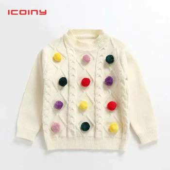 

Kids Sweater Cotton Knitted Cardigan Outerwear For Baby Boys Girls Children's Warm Sweater With Pom Poms Baby Knitting Clothes