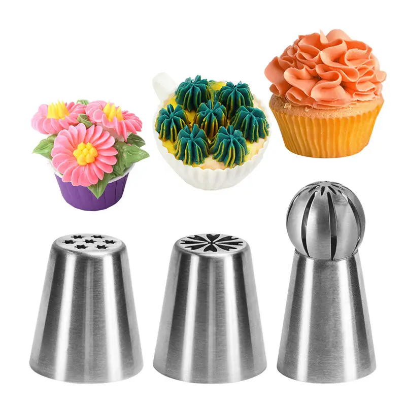 

3PCs/Set Cake Icing Nozzles Russian Piping Tips Lace Mold Pastry Cake Decorating Tool Stainless Steel Kitchen Baking Pastry Tool