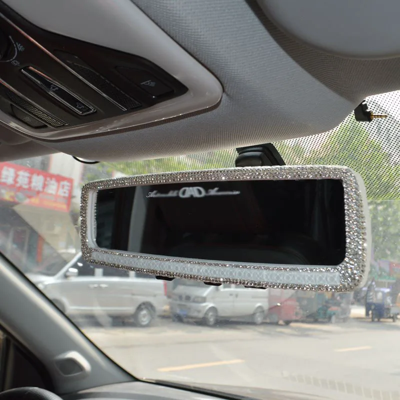 Bling Crystal Diamond Rhinestone Rear View Mirror Universal Wide Angle RearView Mirror Car Style Interior Rearview Mirrors