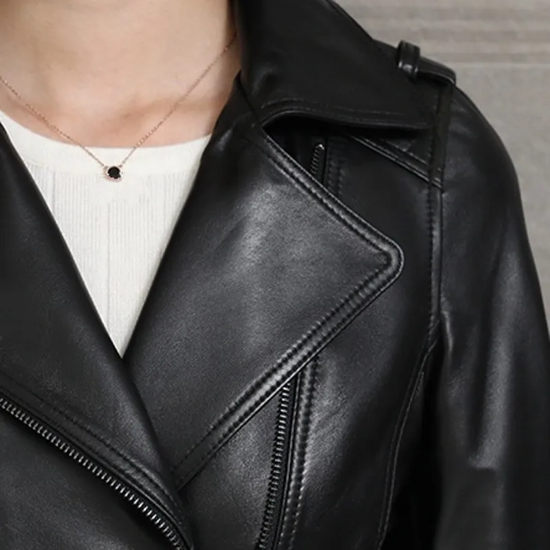 Plus Size M-3XL Black Moto Biker Genuine Leather Montone Jacket Zipper Short Fashion Real Leather Sheepskin Coats Women Clothes Plus Size M-3XL Black Moto Biker Genuine Leather Montone Jacket Zipper Short Fashion Real Leather Sheepskin Coats Women Clothes