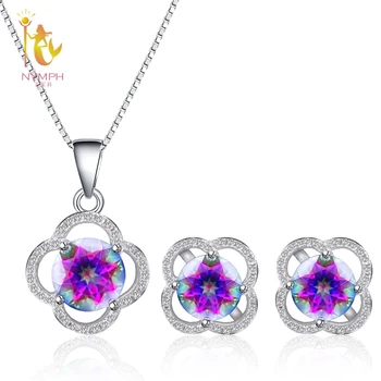 

NYMPH Crystal Pendant Earring Jewelry Set 925 Sterling Silver Fine Romantic Gift For Women Genuine Rainbow Mystic Gem T238DE