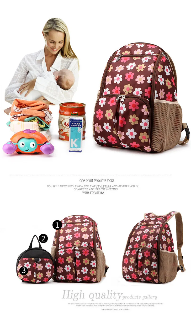 Two Bags Hot Sell! 2018 Mom Diaper Bags + Baby Anti-Lost Bag Flower Printed Diaper Bag Shoulder Multifunctional Pregnant Women Outgoing bags24