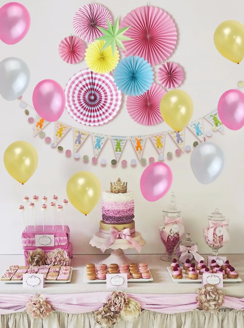 16pieces set Cute Birthday Party Decorations Kids Princess Pink Theme 