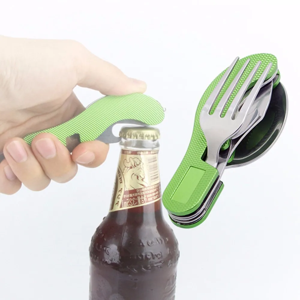3 in1 de Múltiples Funciones Herramienta Plegable Tenedor Cuchara Conjunto de Acero Inoxidable Cubiertos Vajilla Portable Al Aire Libre de Picnic Viajes de Campamento