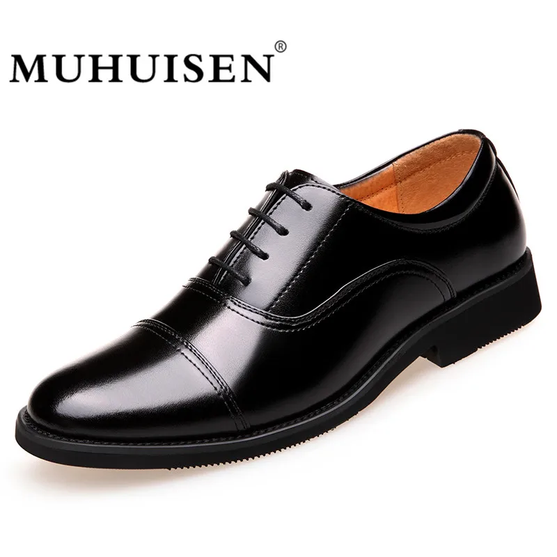 MUHUISEN Fashion High Quality Leather Shoes Men Lace Up Business Shoes