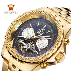 OUYAWEI для мужчин деловые часы Элитный бренд автоматическая золото Tourbillon Мужской полный календари наручные часы relogio masculino
