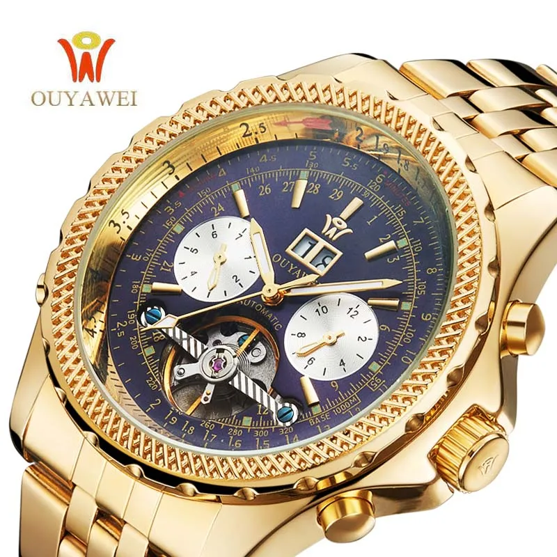 OUYAWEI Men Watches 2017 Luxury Brand Automatic font b Mechanical b font Watch Men Gold Tourbillon